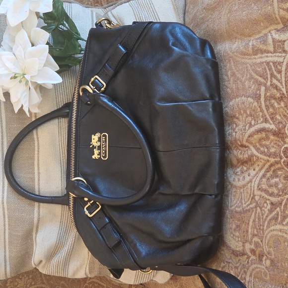 Coach Handbags - Coach Madison Sophia Black Leather Satchel Shoulder Bag with Gold Accents
